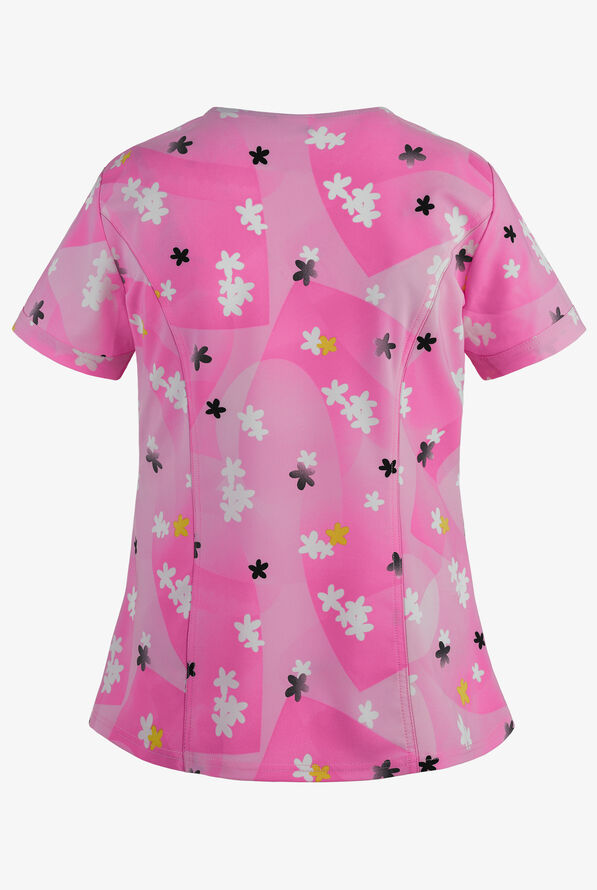 Cherokee Tooniforms Disney Shaped Love Happens Women's 2-Pocket V-Neck Print Scrub Top - null - 2
