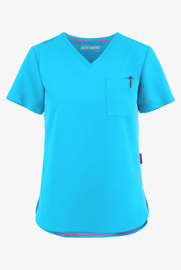 MOVEMENT by Butter-Soft Ceti Women's 1-Pocket V-Neck Tuck-In STRETCH Scrub Top - Turquoise - 1
