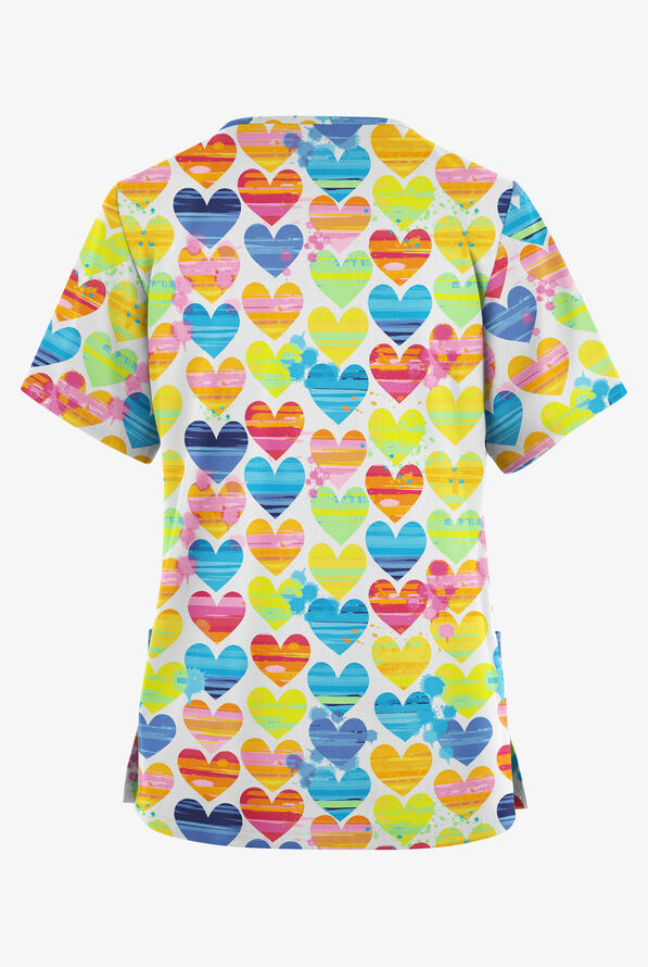 Butter-Soft Originals Painted Hearts Women's 2-Pocket Classic Fit V-Neck Print Scrub Top - null - 2