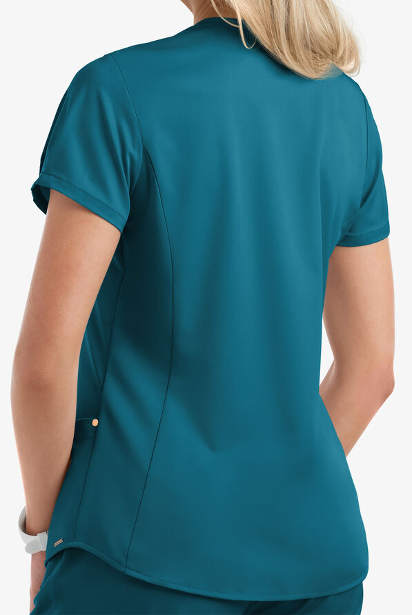 Lauderdale By UA Bahia Women's 4-Pocket Notch Neck STRETCH Scrub Top - Caribbean Blue - 3