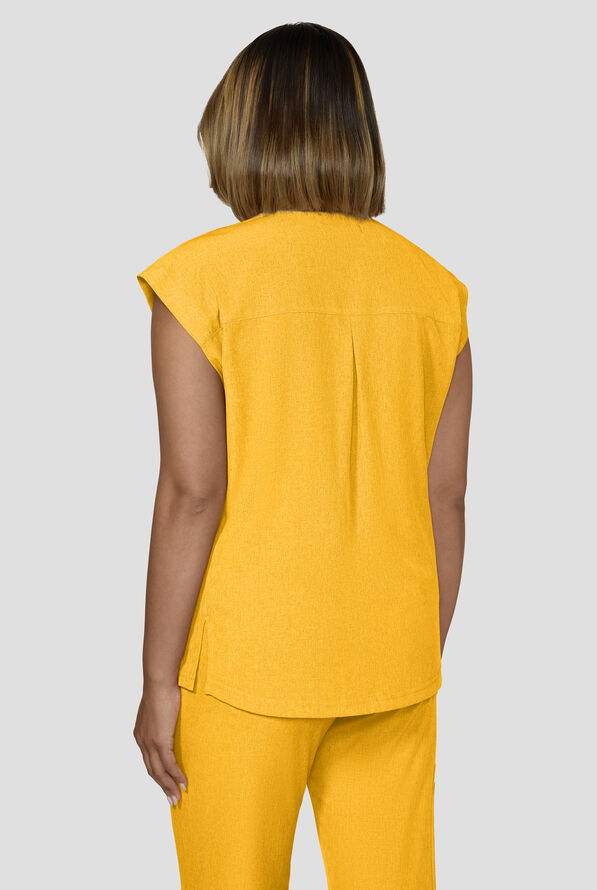 koi Basics Kenley Women's STRETCH 3-Pocket Dolman Sleeve Crew Neck Scrub Top - Heather Mango - 4