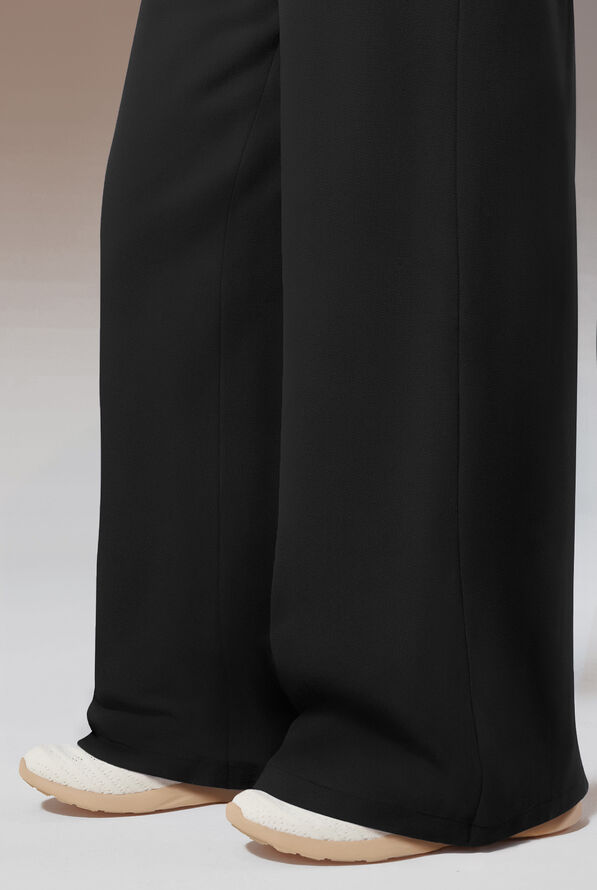 Hypothesis Y-Band Women's 6-Pocket Yoga-Style Knit Waist Wide Leg Scrub Pant - Petite - Jet Black - 6