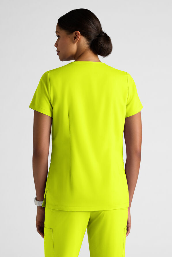 Butter-Soft STRETCH Women's 2-Pocket V-Neck Tuck-In Scrub Top - Lime Crush - 2