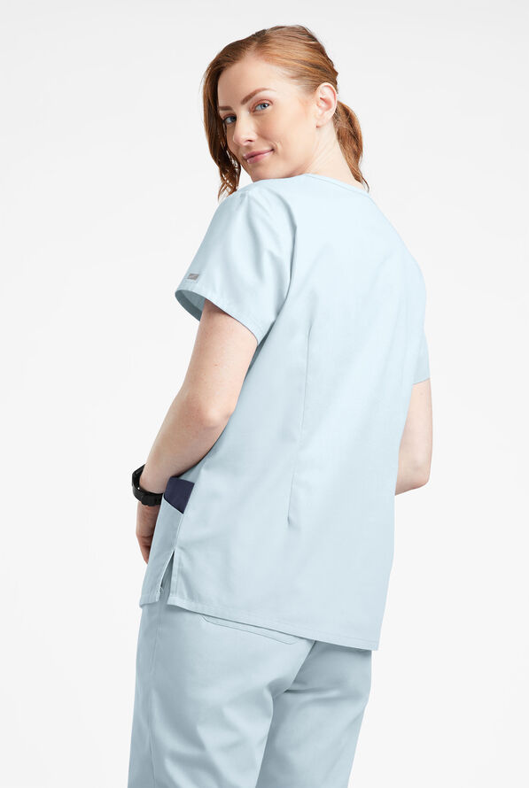 Butter-Soft Originals Women's 7-Pocket Rounded V-Neck Scrub Top - Morning Dew/Navy - 3