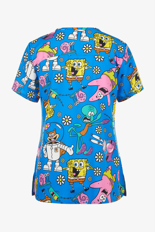 Spongebob Funscrubs Women's 2-Pocket STRETCH V-Neck Print Scrub Top - null - 2