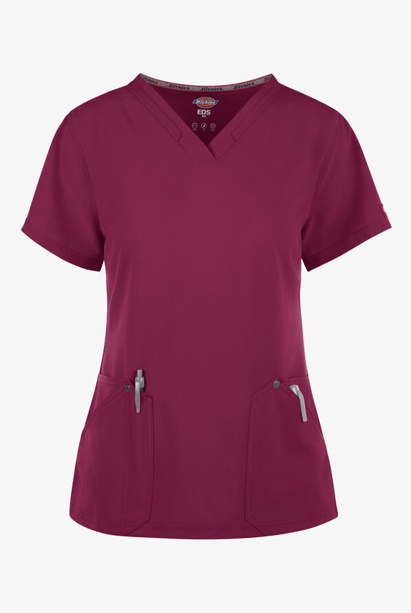 Dickies EDS NXT Women's 4-pocket V-Neck Scrub Top - Wine - 1