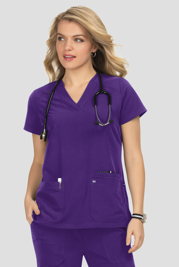 Blusa m&eacute;dica Koi Next Gen Hustle and Hear con cuello en V y 3 bolsillos para mujer - Grape - 2