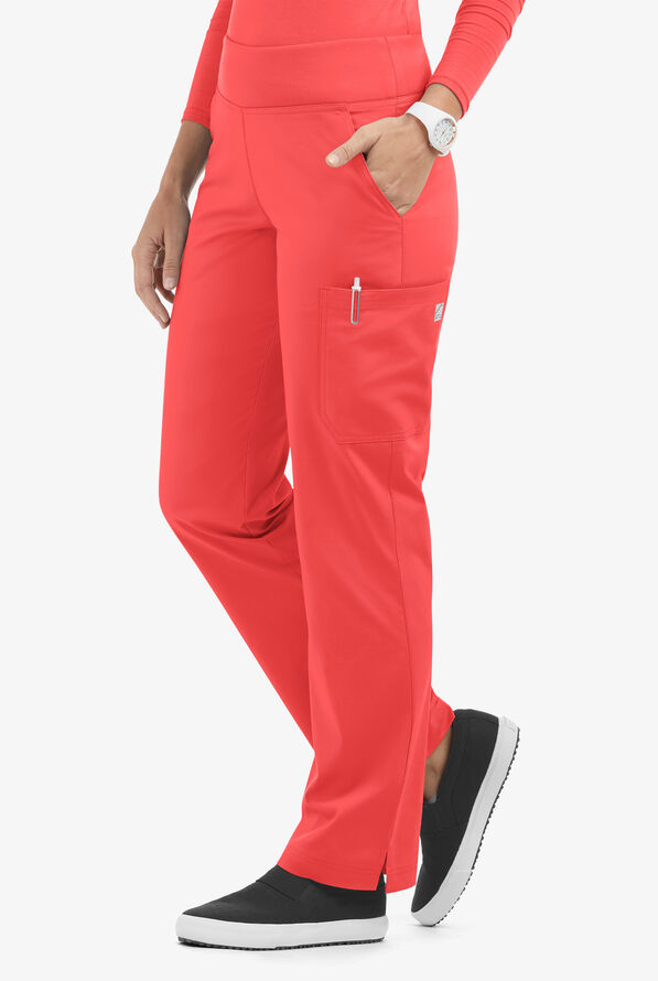 Butter-Soft STRETCH Women's 4-Pocket Knit Waistband Yoga Scrub Pants - Tall - Radiant Red - 1