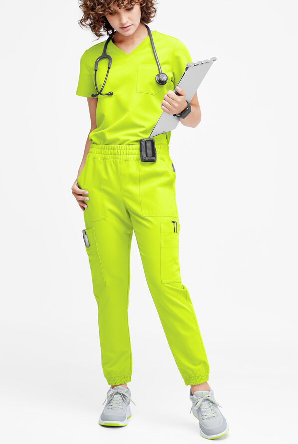 Movement by Butter-Soft Cephei Women's 11-Pocket Jogger Scrub Pants - Intense Lime - 4