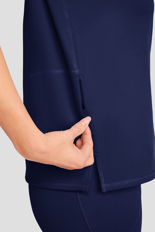 Med Couture Amp Knit Women's 2-Pocket STRETCH Crew Neck Scrub Top - Navy - 3