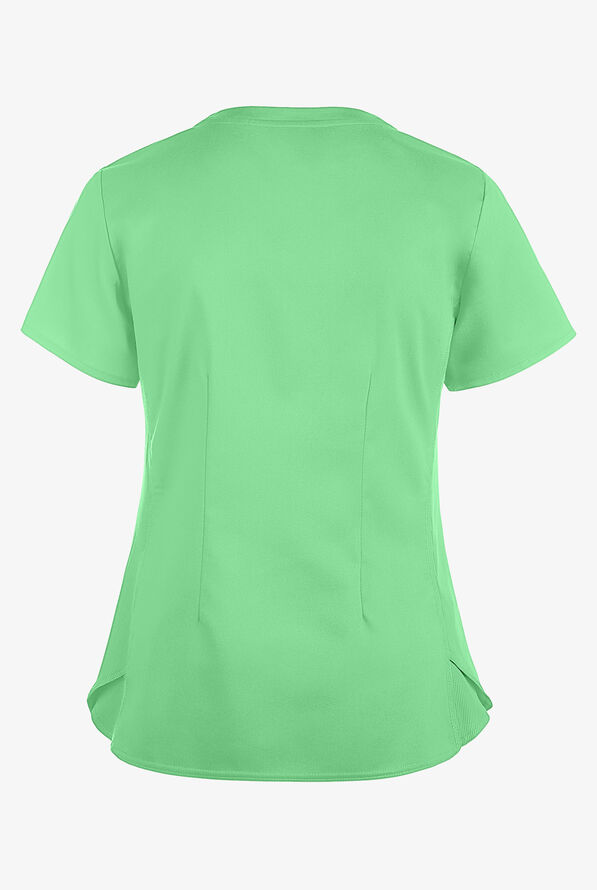 Med Couture Touch Women's 3-Pocket STRETCH Rib-Knit Side Panels Shirttail V- Neck Scrub Top - Kiwi Lime - 2