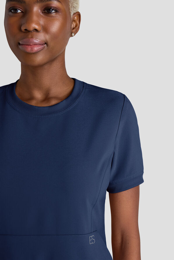 Easy STRETCH Anya Women's 2-Pocket Relaxed Crew Neck Scrub Top - Navy - 4