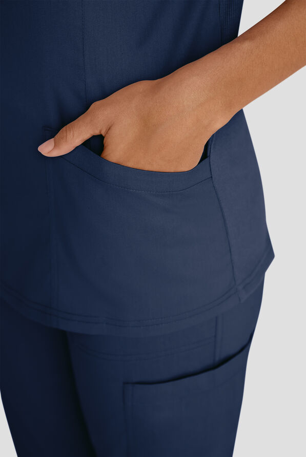 Butter-Soft STRETCH FLXTEK+ Women's 3-Pocket Crew Neck Scrub Top - Navy - 8
