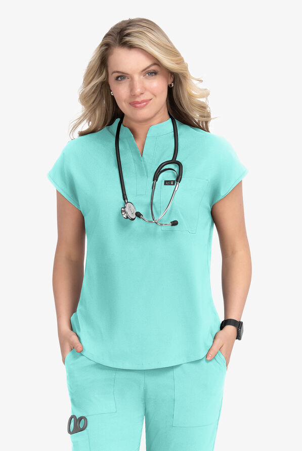 koi Basics Ari Women's 1-Pocket STRETCH Dolman Sleeve Mandarin Collar Scrub Top - Fresh Mint - 2