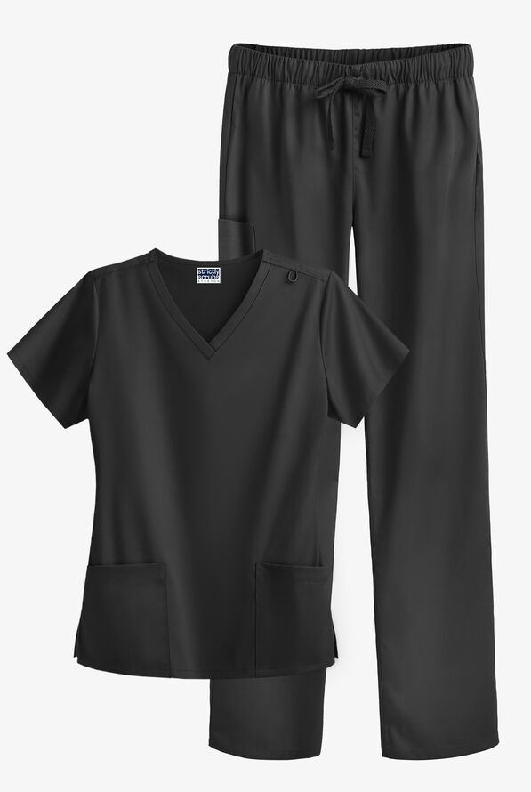 Strictly Scrubs STRETCH Women's 4-Pocket Scrub Set - Black - 1