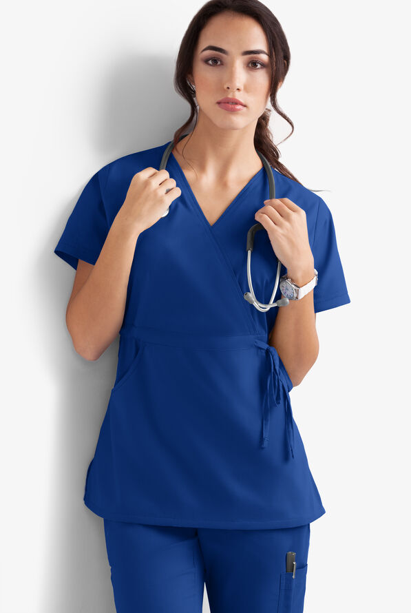Butter-Soft Core Women's 2-Pocket Solid Mock Wrap with Side Tie Scrub Top - Galaxy - 2