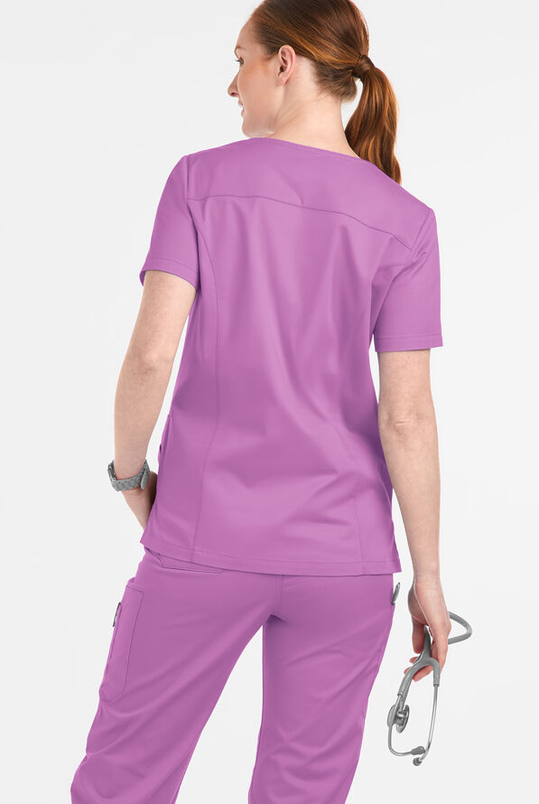 Butter-Soft STRETCH Women's 6-Pocket Crystal Bling Scrub Top - Orchid - 3
