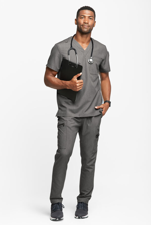 MOVEMENT by Butter-Soft Mars Men's 3-Pocket V-Neck Scrub Top - Graphite Heather - 4