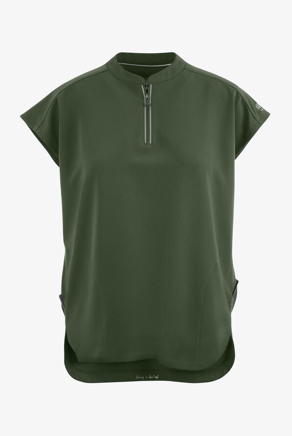 Healing Hands 360 Sandy Women's 2-Pocket STRETCH Dolman Sleeve Zip Mandarin Collar Scrub Top - Dark Pine - 1