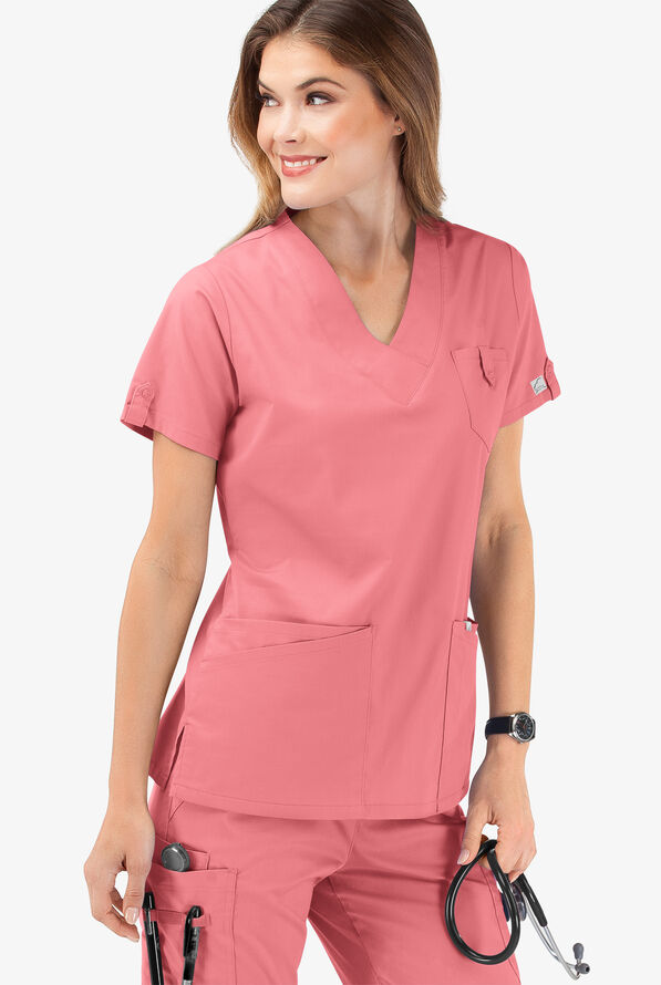 Butter-Soft STRETCH Women's 6-Pocket V-Neck Scrub Top - Guava Fizz - 6