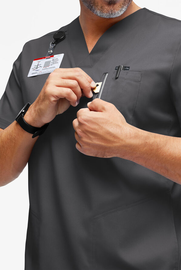 Advantage STRETCH Men's 5-Pocket V-Neck Air-Mesh Panel Scrub Top - Pewter - 3