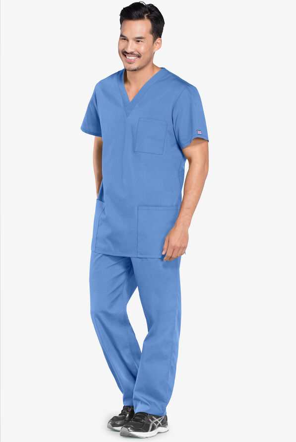 Cherokee Workwear Unisex 3-Pocket V-Neck Scrub Top - Ceil Blue - 2