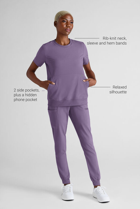 Easy STRETCH Anya Women's 2-Pocket Relaxed Crew Neck Scrub Top - Purple Dusk - 3