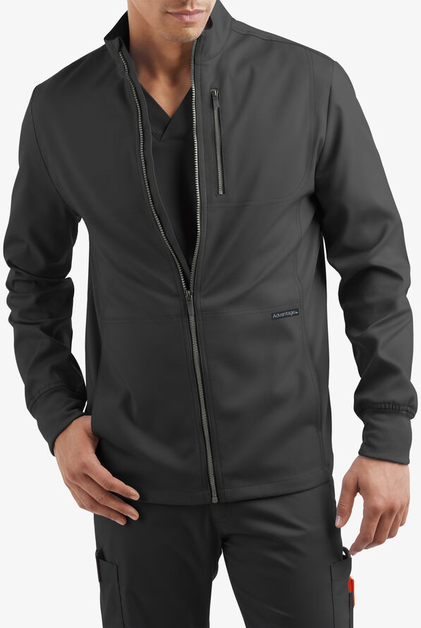 Advantage STRETCH Men's 4-Pocket Zip Front Warm-Up Scrub Jacket - Black - 6
