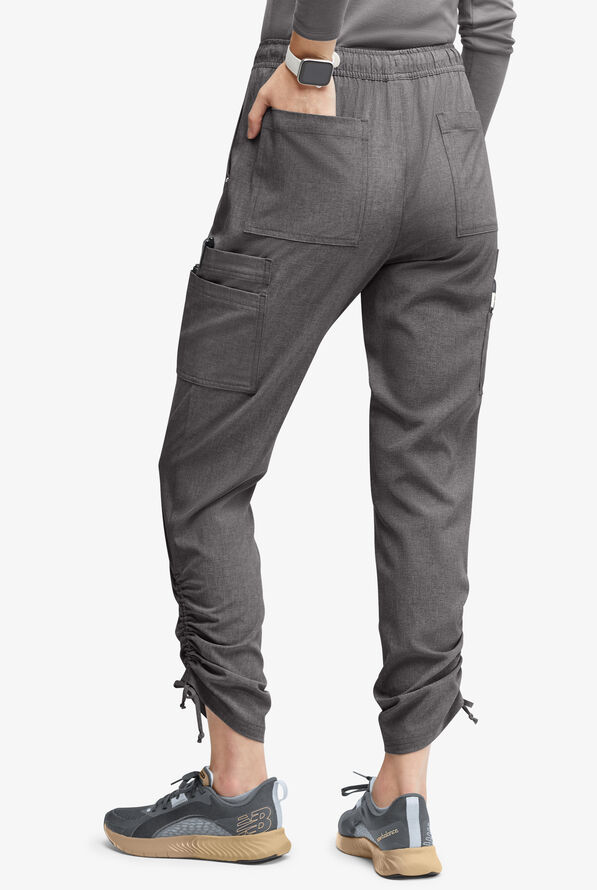 Easy STRETCH Halle Women's 11-Pocket Ruched Leg Jogger Scrub Pants - Graphite Heather - 4