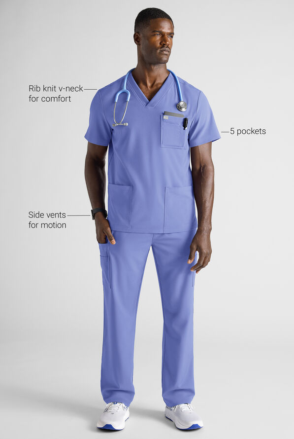 Easy STRETCH Men's 5-Pocket V-Neck Scrub Top - Ceil Blue - 7