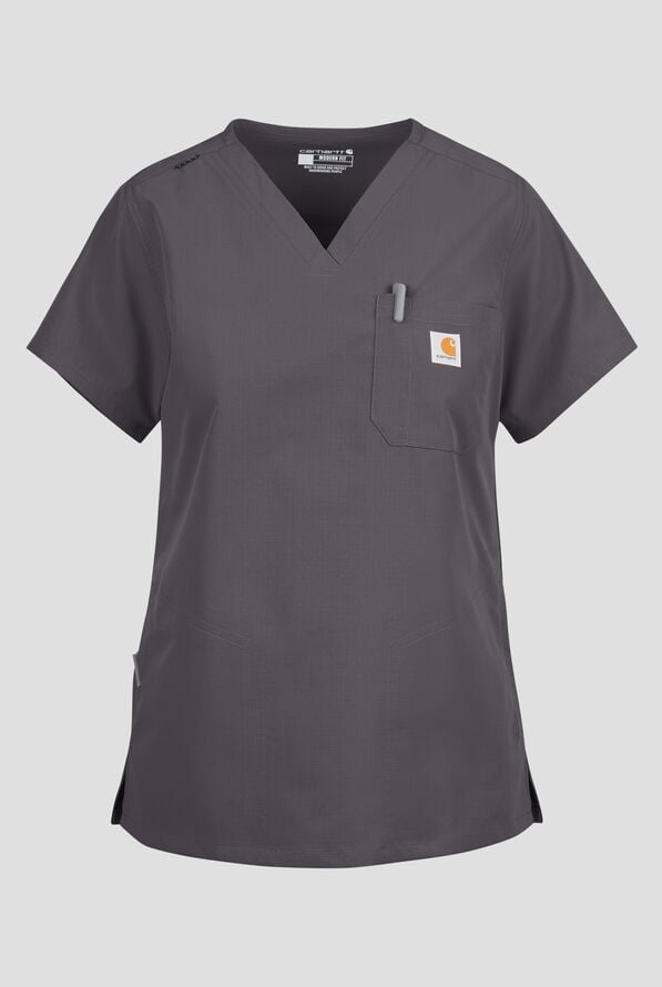 Blusa m&eacute;dica Carhartt FLD & RSCU Rugged Flex STRETCH con cuello en V y 4 bolsillos para mujer - Pewter - 1