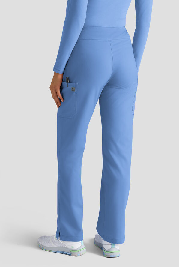 Butter-Soft STRETCH FLXTEK+ Women's 4-Pocket Knit Waistband Yoga Scrub Pants - Ceil Blue - 2