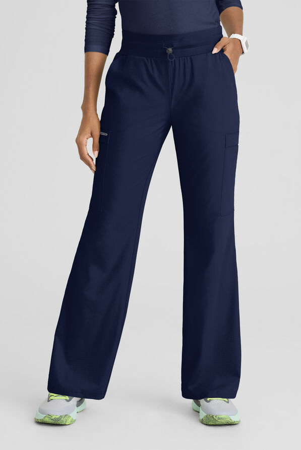 Skechers by Barco Ripstop Explore Women's 5-Pocket STRETCH Cargo Fit & Flare Scrub Pants - Petite - Navy - 1