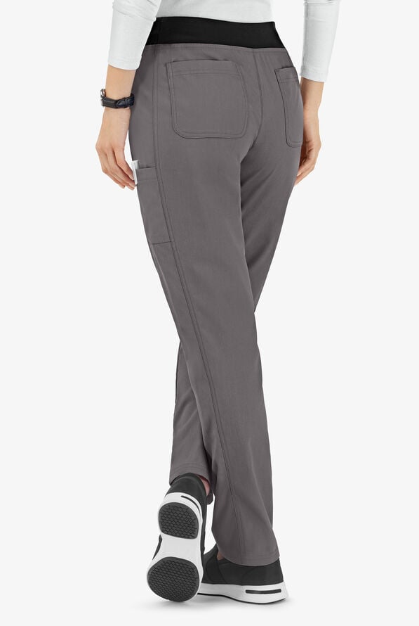 Butter-Soft Core Women's 5-Pocket Yoga Inspired Scrub Pants - Petite - Grey Stone/Black - 3