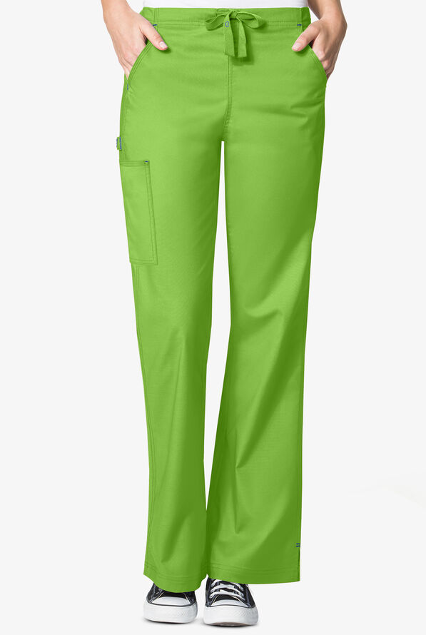 Wink Grace - Women's Flare Leg Cargo Scrub Pant, Green Apple, Xxs