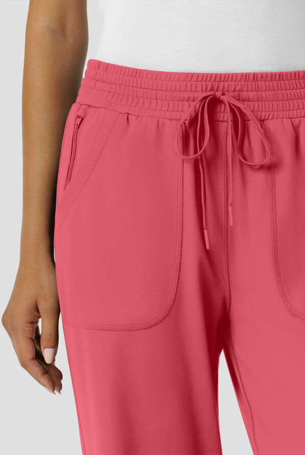 Wink Renew Knit Women's 5-Pocket STRETCH Drawstring Wide Leg Scrub Pants - Petite - Ruby - 4