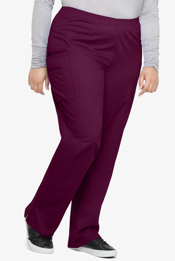 Butter-Soft STRETCH Women's 3-Pocket Plus Size Pull On Scrub Pants - Wine - 1