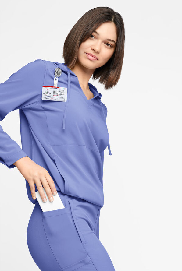 Easy STRETCH Billie Women’s 4-Pocket Pullover Scrub Hoodie - Ceil Blue - 6