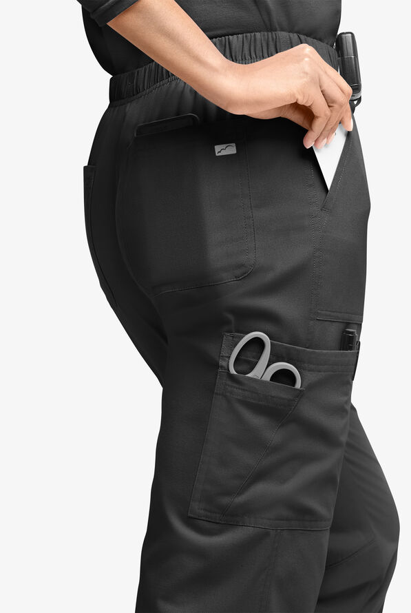 Butter-Soft Originals Women's 7-Pocket Mid Rise Straight Leg Cargo Scrub Pants - Petite - Black - 2
