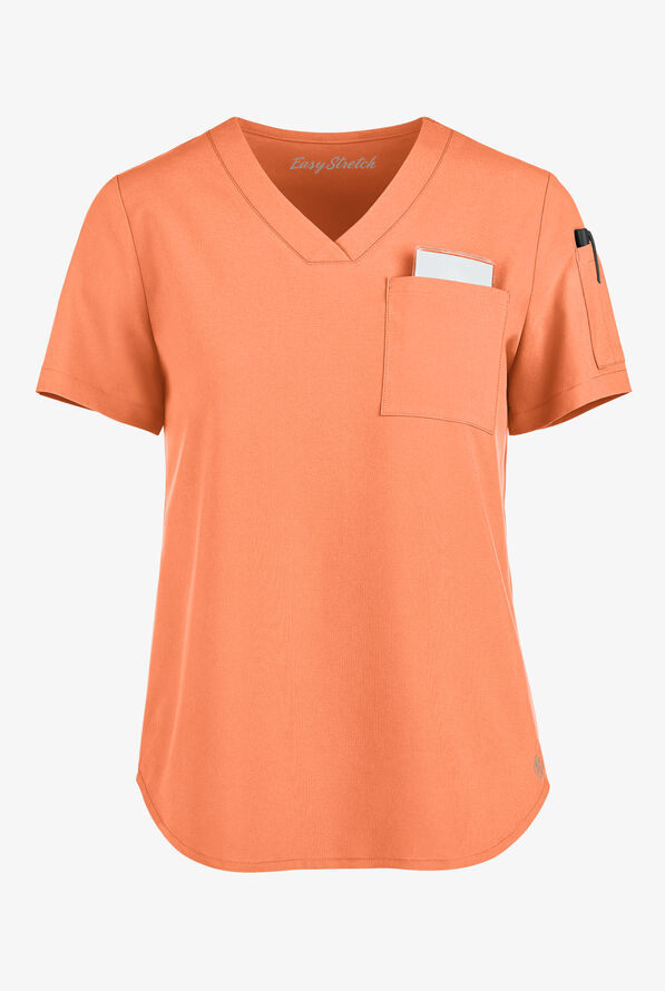 Easy STRETCH Chloe Women's 3-Pocket V-Neck Tuck-In Scrub Top - Coral Haze - 1