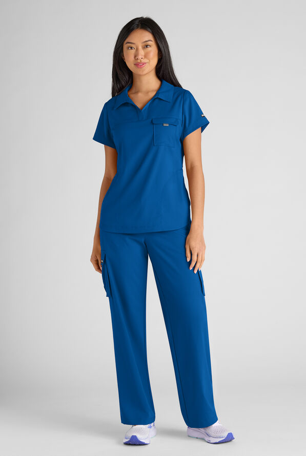 Grey's Anatomy by Barco Emerge Emery Women's 3-Pocket STRETCH Collar V-Neck Scrub Top - Royal - 6