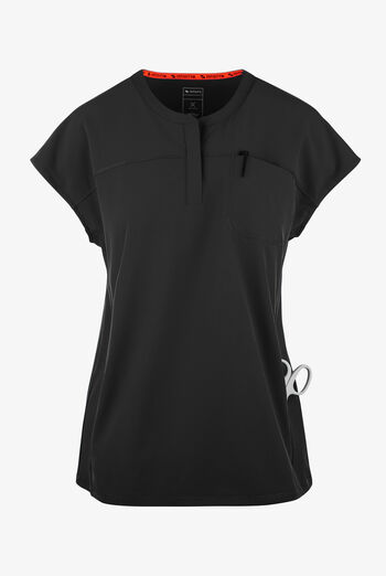 Infinity GNR8 Women's 3-Pocket STRETCH Rib-Knit Dolman Sleeve Zip Placket Round Neck Scrub Top