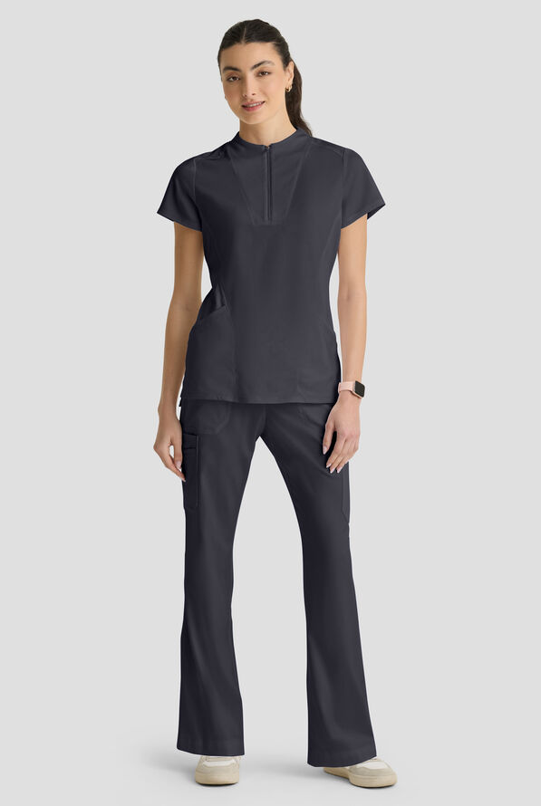 Grey's Anatomy&trade; by Barco Spandex STRETCH Kristi Women's 2-Pocket Quarter Zip Collar Neck Scrub Top - Steel Gray - 6