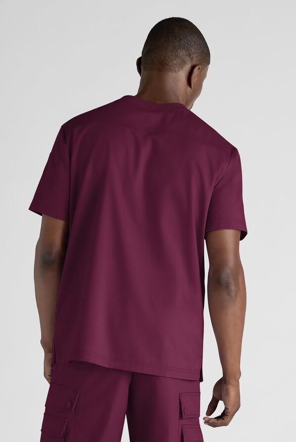 Advantage STRETCH Men's 3-Pocket Crew Neck Scrub Top - Wine - 7