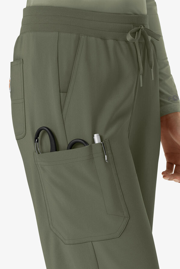 Carhartt Cross-Flex Force Boot Cut Women's 6-Pocket STRETCH Convertible Drawstring Cargo Scrub Pants - Petite - Olive - 3
