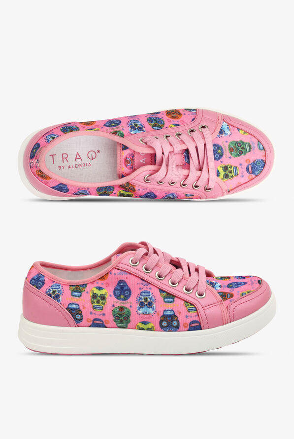 TRAQ by Alegria Women's Sneaq Sugar Skulls Pink Athletic Lace Up Nursing Shoes - null - 1