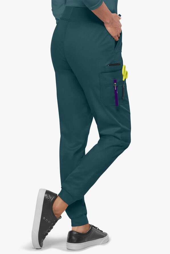 Pantal&oacute;n m&eacute;dico Butter-Soft STRETCH estilo cargo jogger con 5 bolsillos para mujer - Caribbean Blue - 4