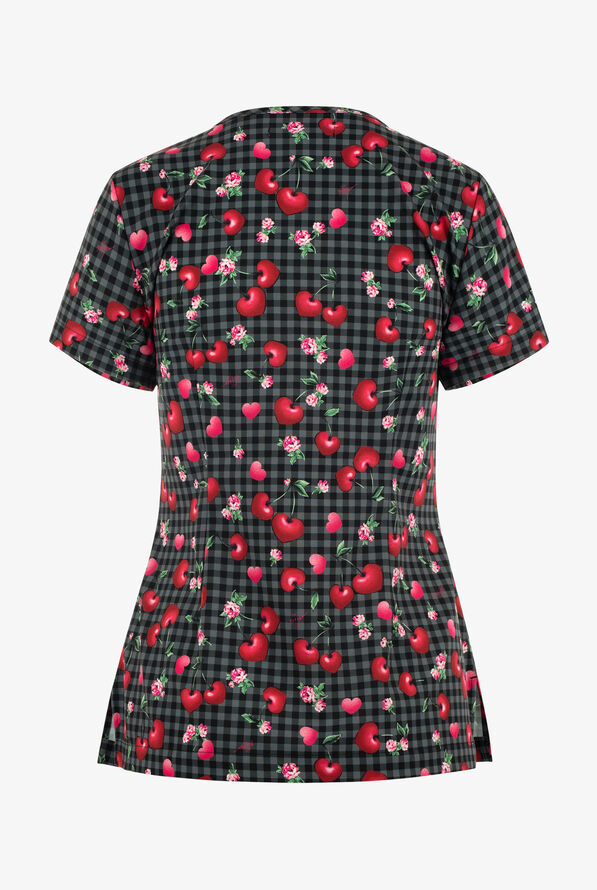 Betsey Johnson Mon Cheri Hearts Women's 2-Pocket STRETCH V-Neck Print Scrub Top - null - 2