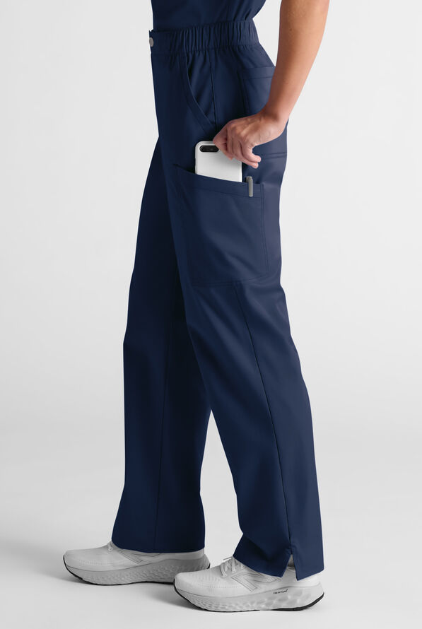 Butter-Soft STRETCH Women's 8-Pocket Cargo Button Front Pant With Fly Scrub Pants - Navy - 3