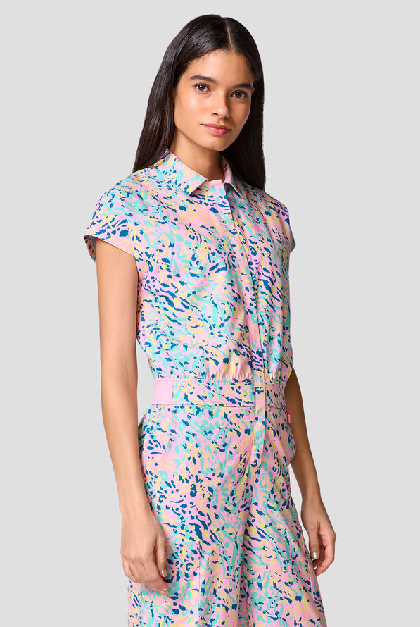 Med Couture Amp Tutti Frutti Tiger Women's 4-Pocket STRETCH Wide Leg Printed Scrub Jumpsuit - Tutti Frutti - 2